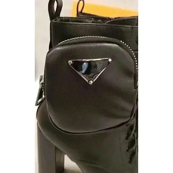 Public Desire Women's Hallucinate Black Pu Pocket Block Heel Boots Sz 6 NIB - Picture 3 of 7